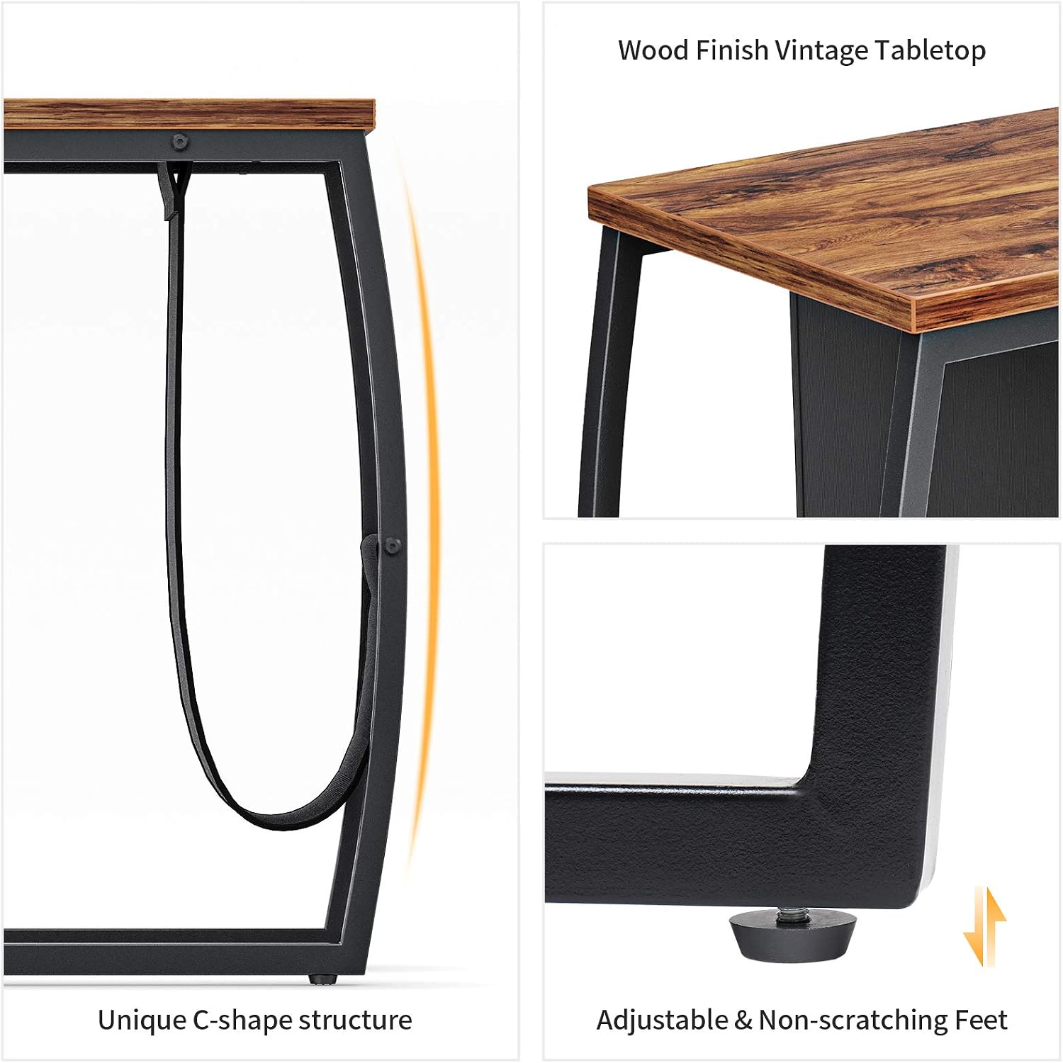 CubiCubi Sofa Side Table, C Table End Table with Side Pocket, Snack Table for Living Room Couch, Rustic Brown