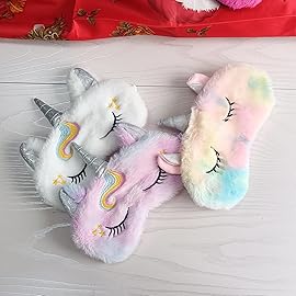 Cute Animal Sleeping Mask Soft Plush Blindfold Cute Rabbit Panda Koala Eye Cover Eyeshade for Kids Teens Girls Women (3Pack Unicorn)