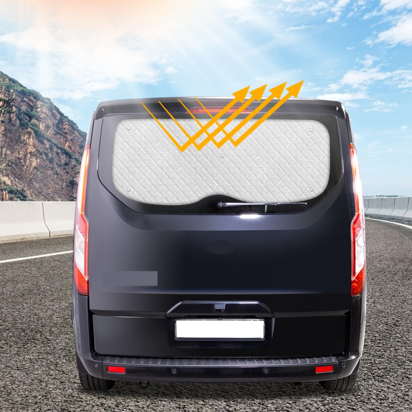 Mata termiczna pasująca do Ford Transit Custom 2012-2025, jednodrzwiowa klapa tylna, ochrona przed słońcem, pasuje do wnętrza samochodu, osłona przeciwsłoneczna na przednią szybę