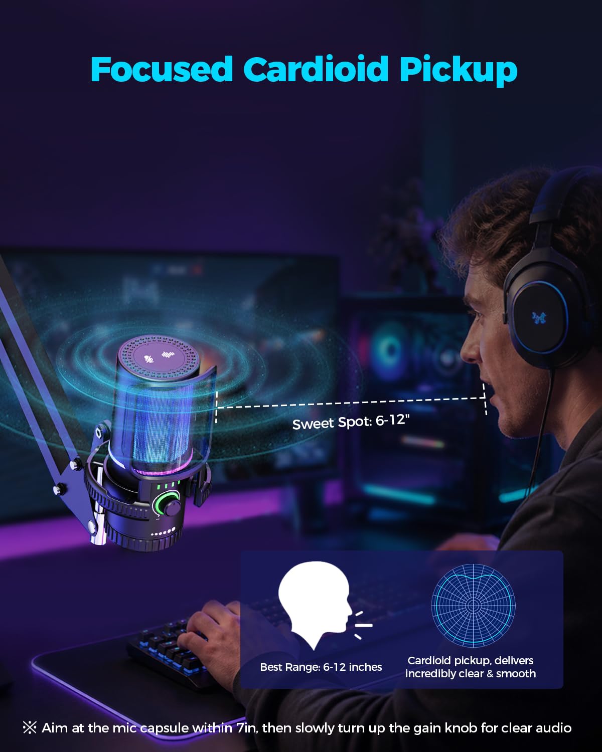 SINWE Microfono da gioco con cancellazione del rumore e controllo del guadagno - Micro USB PC per streaming, giochi, podcast, PC, PS4 - Include filtro anti-pop, supporto antiurto, silenziatore veloce