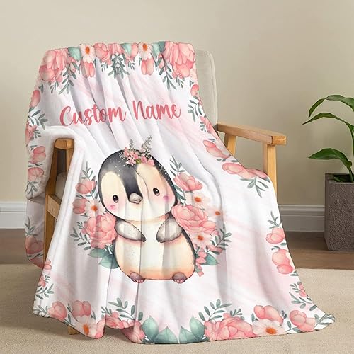 Miniatura 432 de Manta personalizada con diseño de jirafa y elefante, manta de franela suave, acogedora y ligera con nombre para sofá, cama, sofá, regalo, unisex