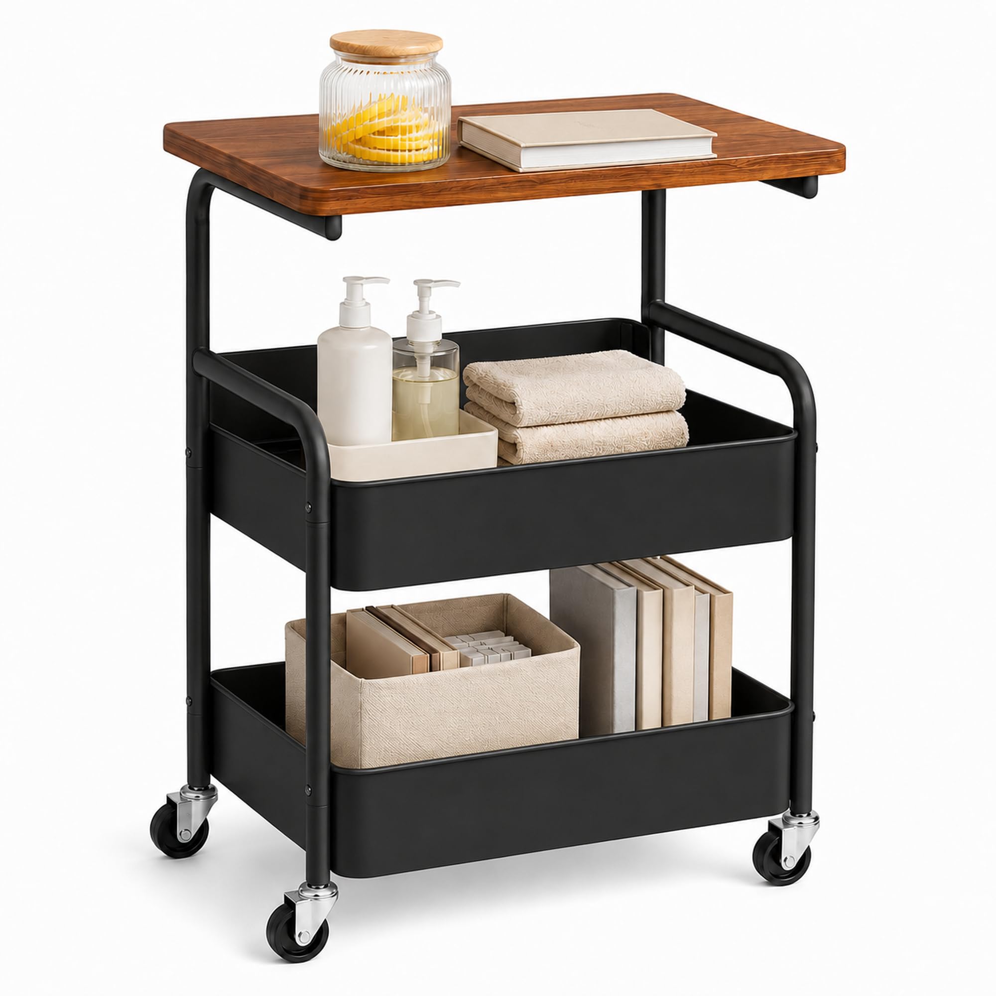 Carrito de libros con 3 niveles, carrito de metal con paneles y tablero de mesa, carrito de servir para cocina, salón, casa y oficina, carrito de cocina con ruedas, carrito de manualidades