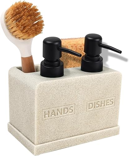 Miniatura 8 de Juego de dispensador de jabón para manos y platos para fregadero de cocina, dispensador de jabón doble con organizador de esponja y soporte para