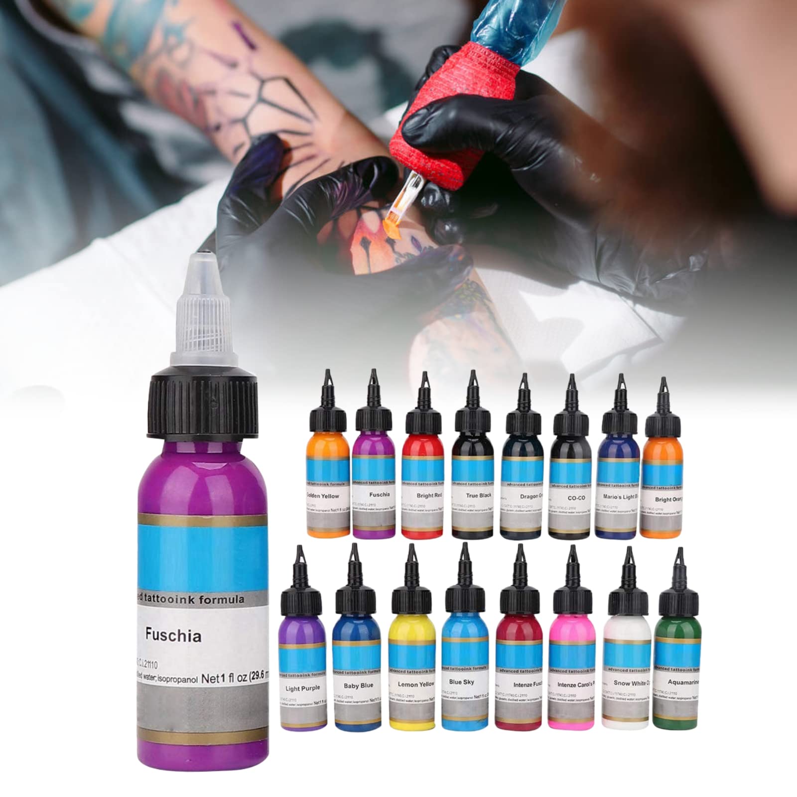 16Pcs TTattoo Ink Set, Outlines Lining Shading Coloring Tattoos, professional tattoo supplies Body Tattoo Long Lasting Pigment Ink