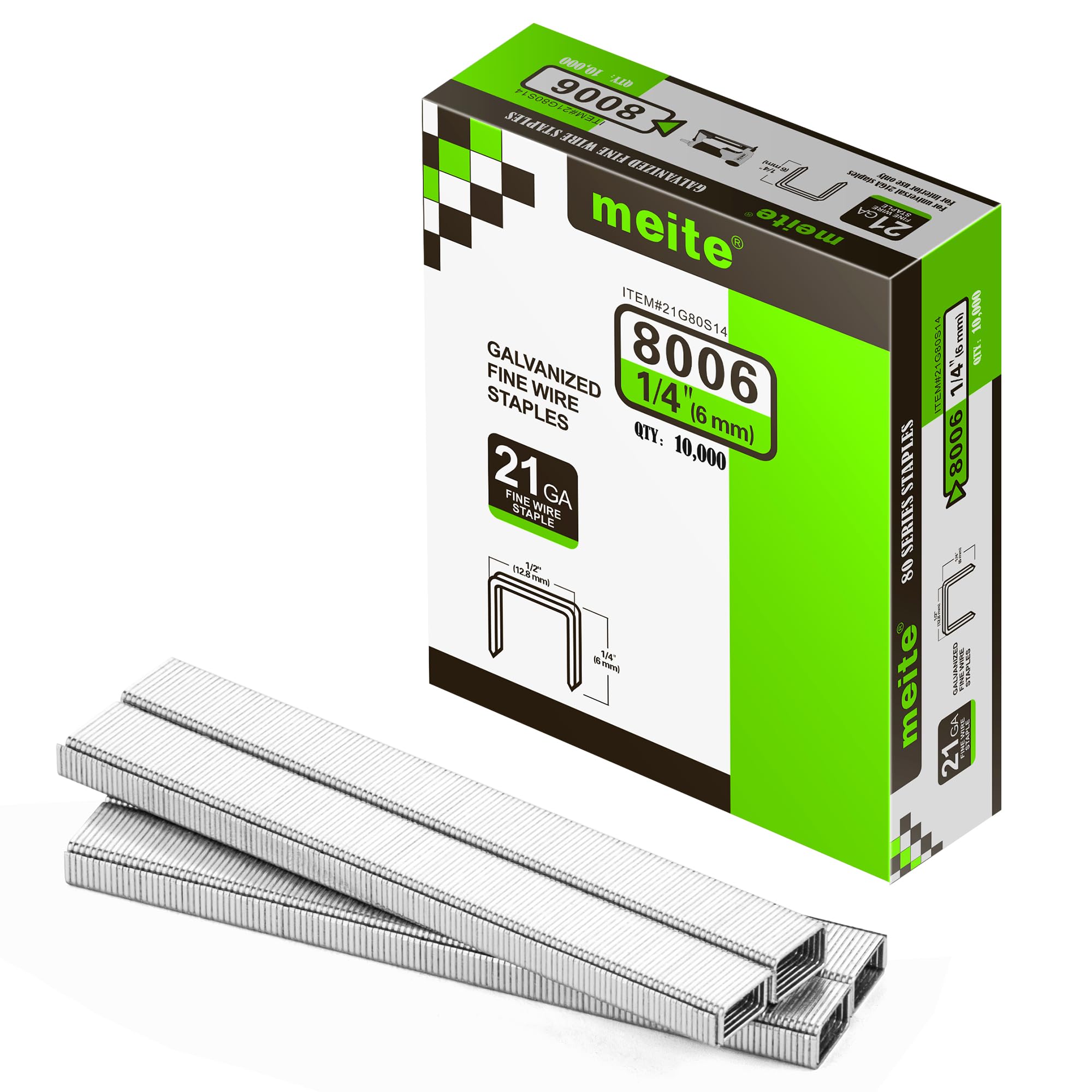 21 Gauge Upholstery Staples, 1/2-Inch Crown with 1/4-Inch Length Galvanized Heavy Duty Staples for Staple Guns MT8016, MT8016S, and MT8016SLN (10,000 Counts)