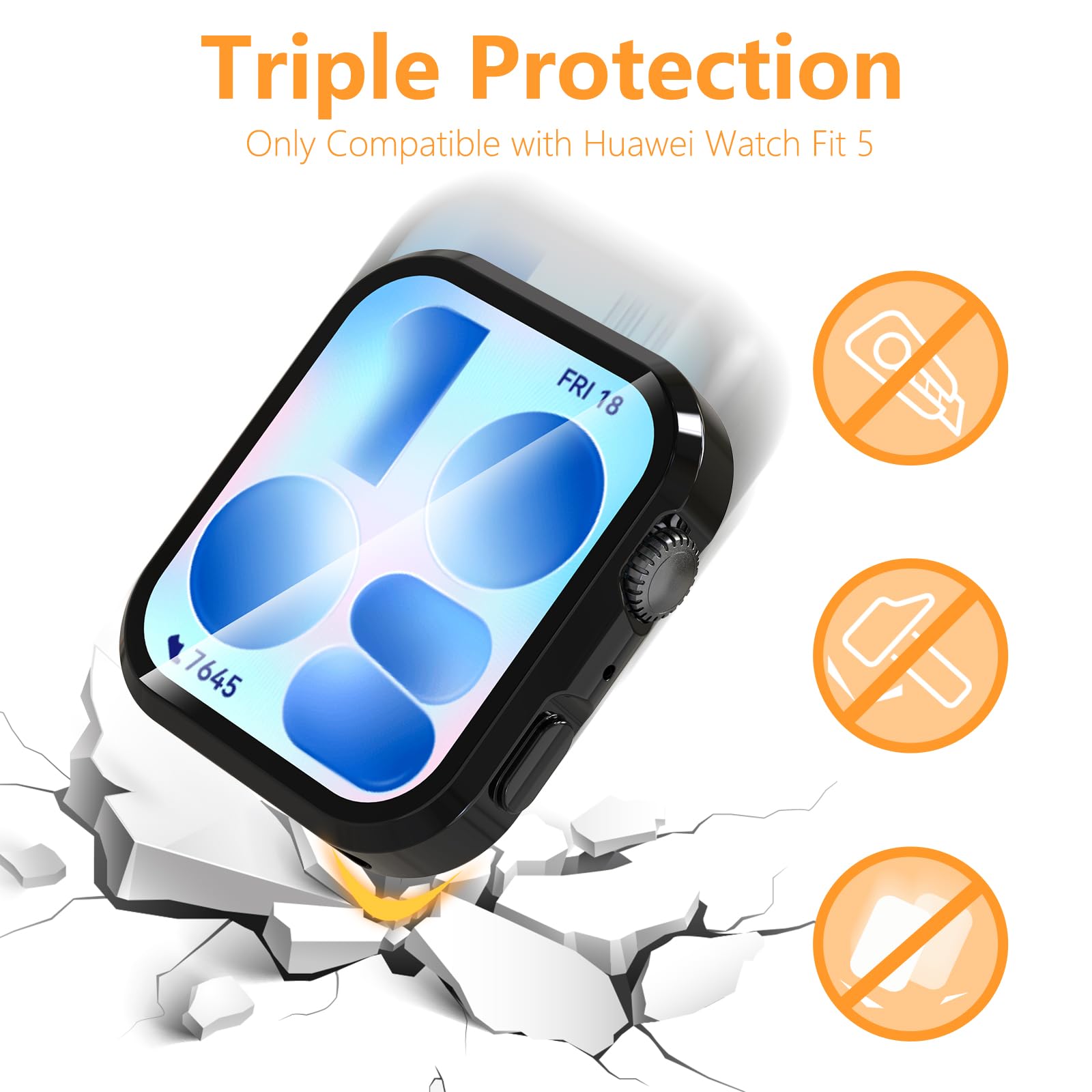 Hianjoo Etui kompatybilne z Huawei Watch Fit 5, etui ochronne na zegarek Fit 5, odporne na zarysowania, miękkie, lekkie etui z tworzywa TPU, przezroczyste, czarne, srebrne, różowe, różowe złoto, 5 szt