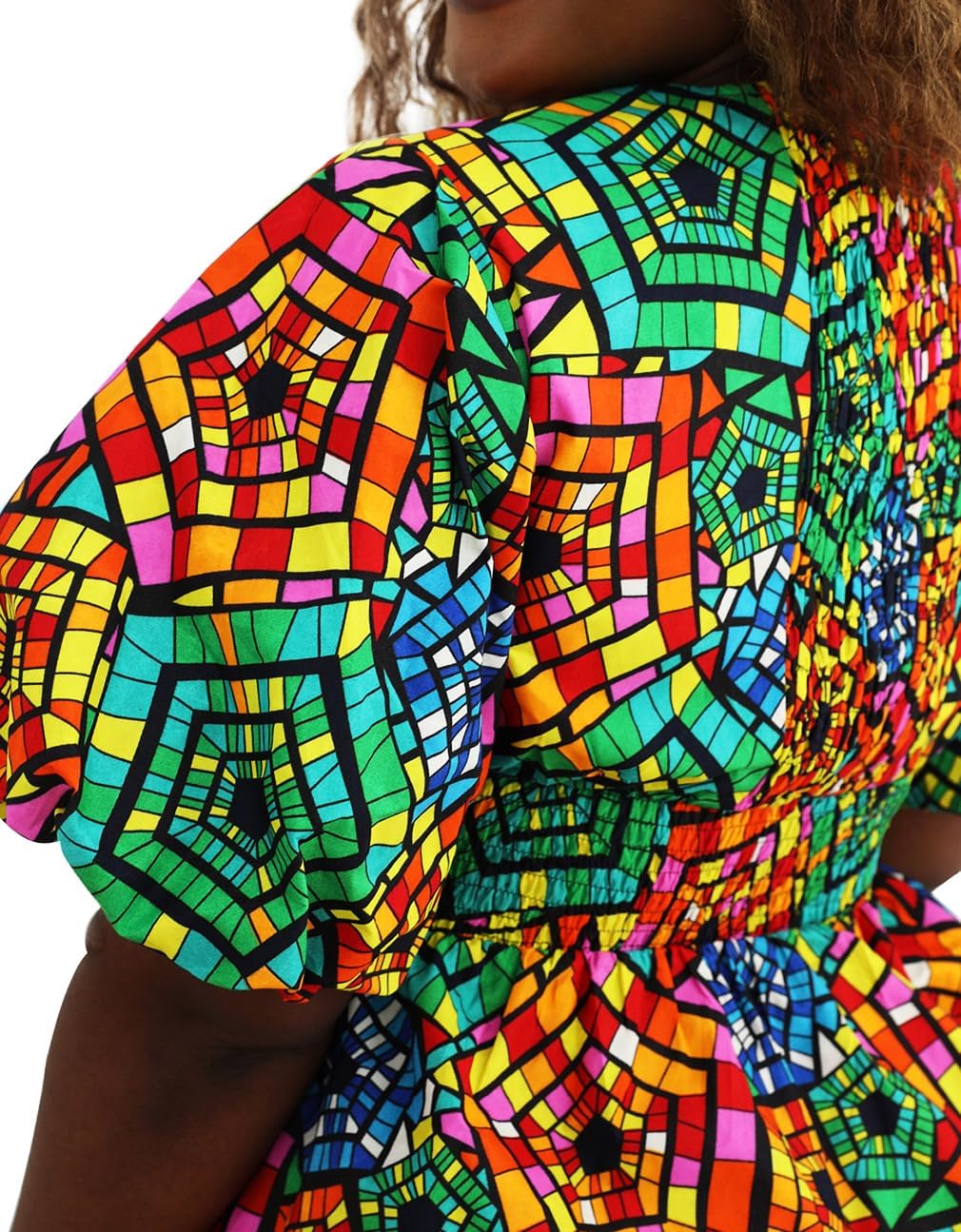 Women African Floral Print V Neck Dresses Ankara Lantern Sleeves Short Dress - Image 6