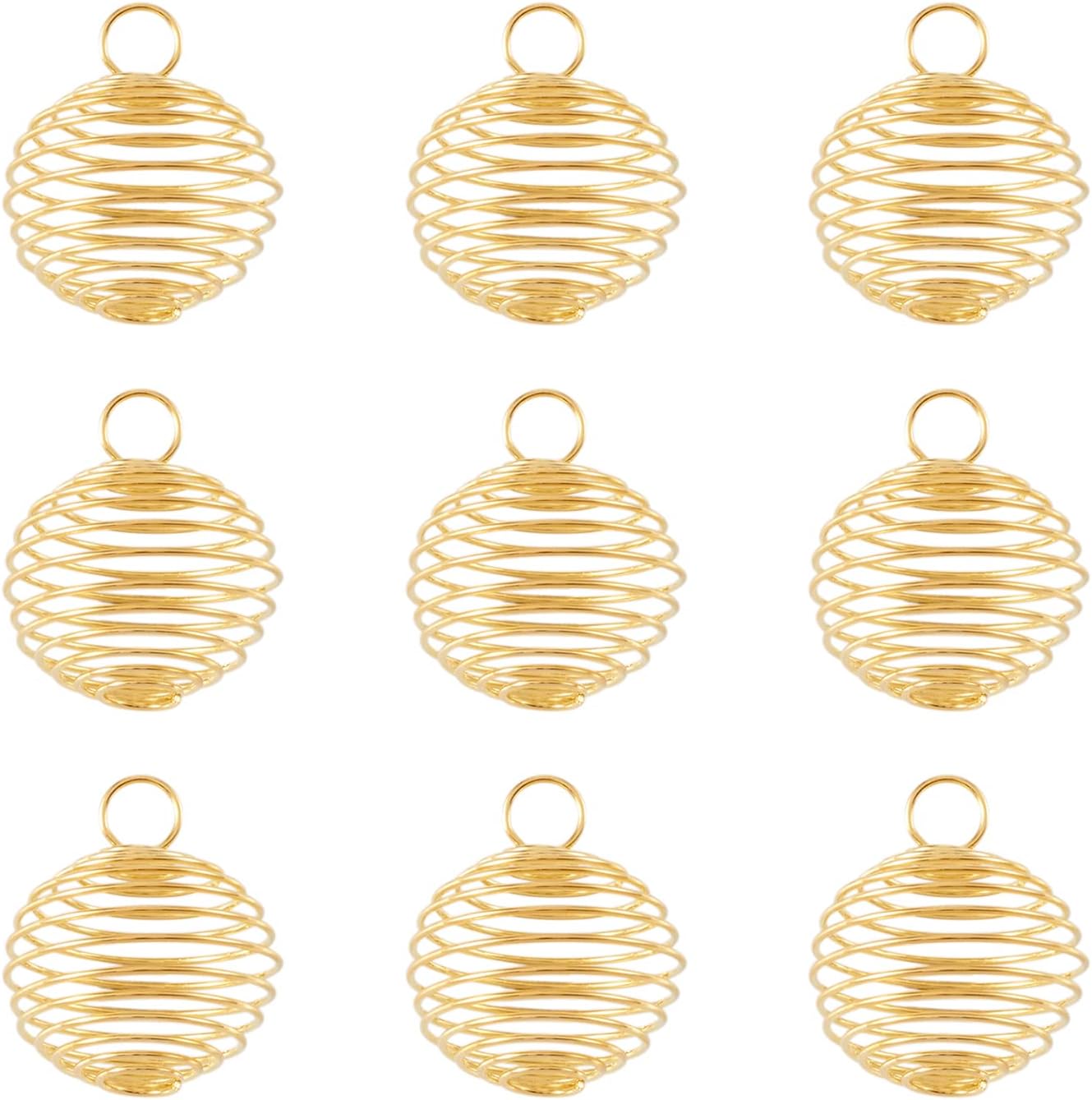 Crafans 200Pcs Iron Crystal Cages Necklace Charms Gold Crystal Holders Large Hole Spiral Charms Bulk for Healing Stone Crafts DIY Necklace Jewelry Making Supplies