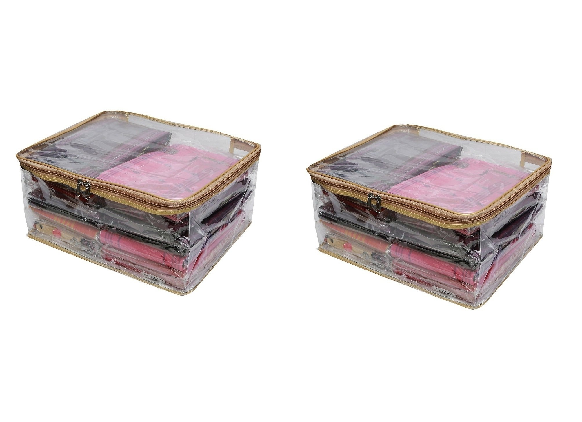 DIVYANA Transparent Storage Organizer With Zip Closure For Sarees, Clothes, And Garments, Stackable And Dustproof, Dimensions 41x33x20 cm, Pack of 2 Pcs