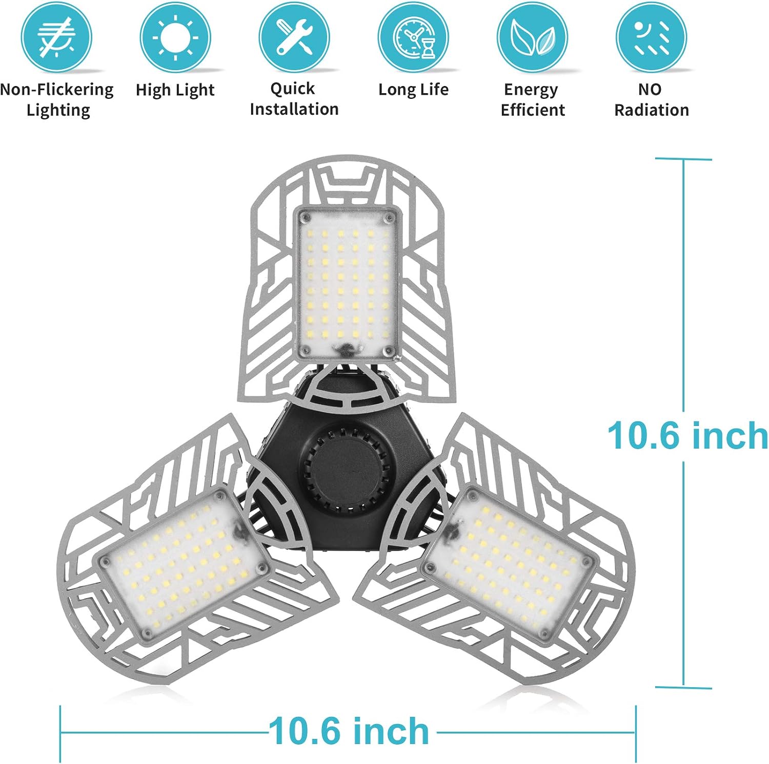 FIMITECH Garage Lights, LED Deformable Garage Light, 6000LM, 60W Ultra-Bright Shop Lightning with 3 Adjustable Panels, Garage Ceiling Light for Workshop