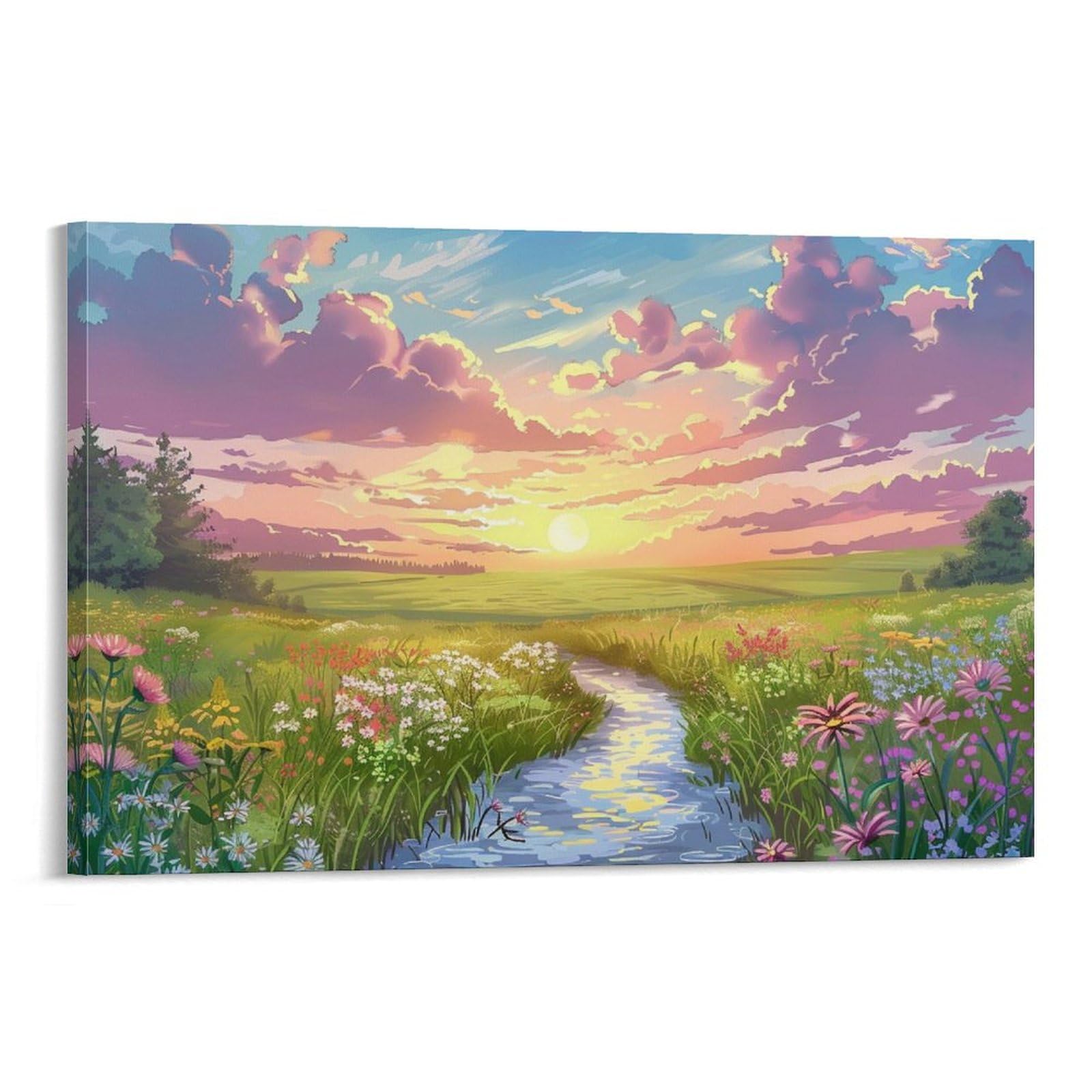 Amazon.co.jp: 絵画 夕暮れ時のフィールドクリーク アートパネル