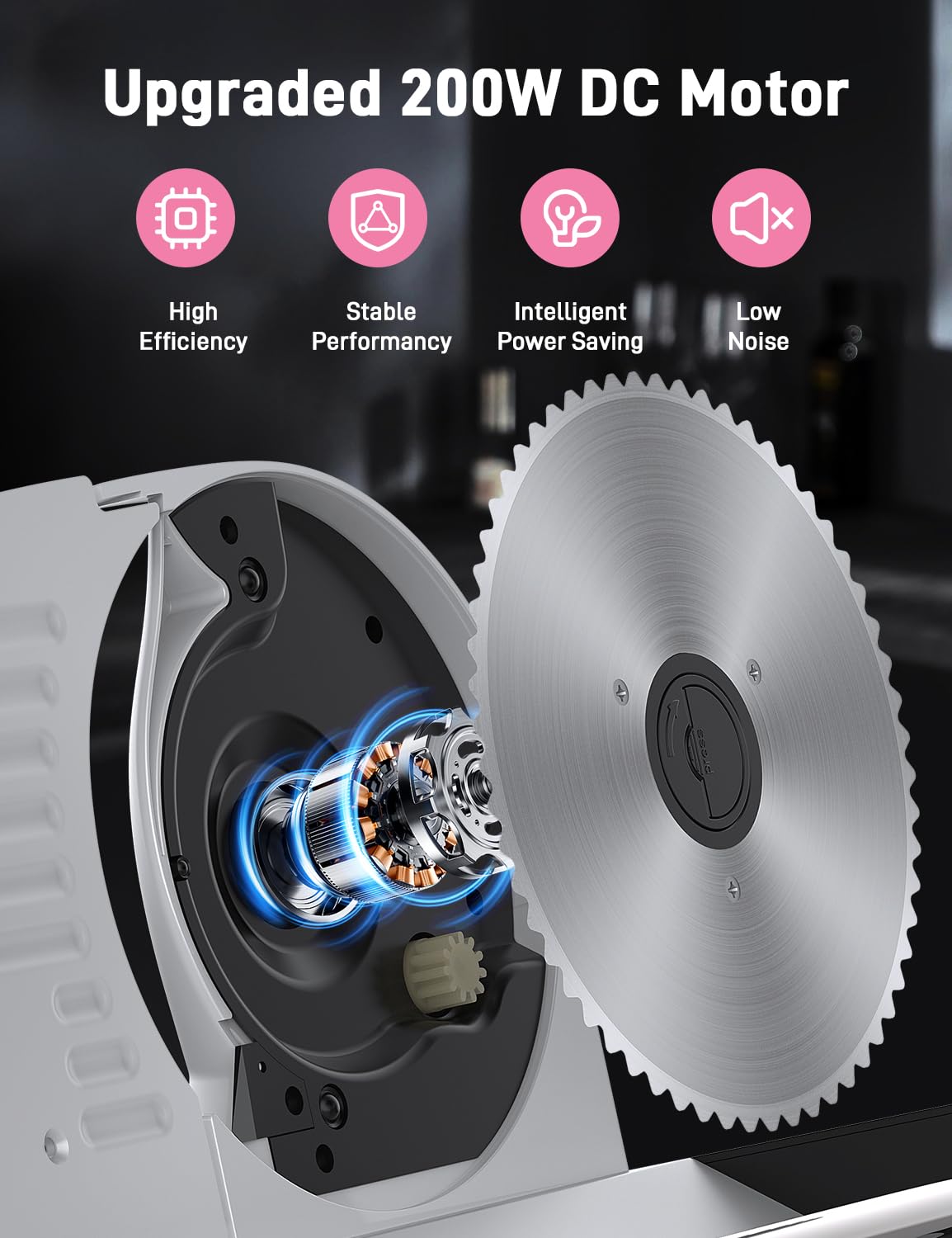 Elektrische Allesschneider 200W Brotschneidemaschine 19CM Edelstahlklingen 0-15mm Einstellbare Schnittstärke DC-Motor