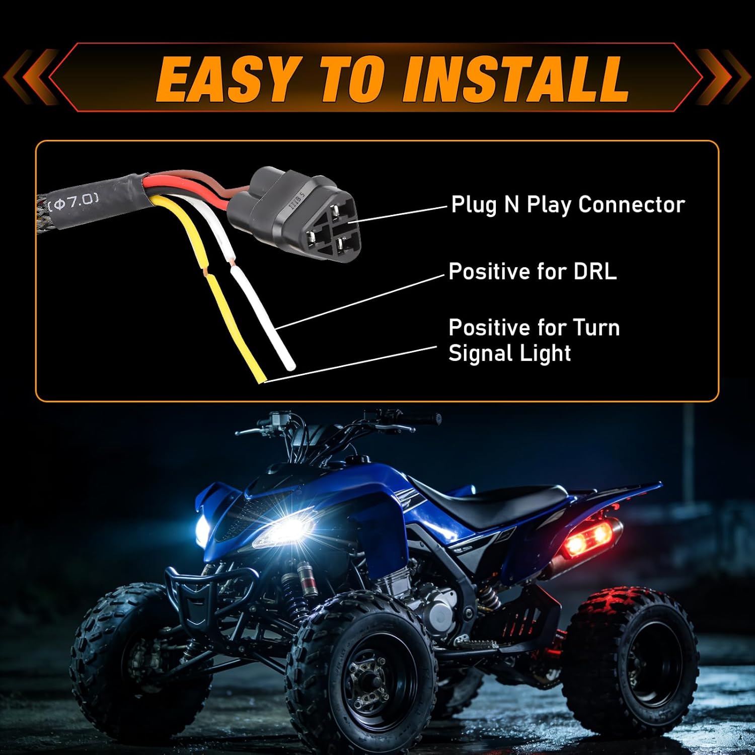 Raptor Led Headlight Assembly for Yamaha Raptor YFZ Wolverine, High Low Beam & White DRL & Amber Turn Signal Light, DOT Approved ATV Headlights Replacement, 2PC Pack