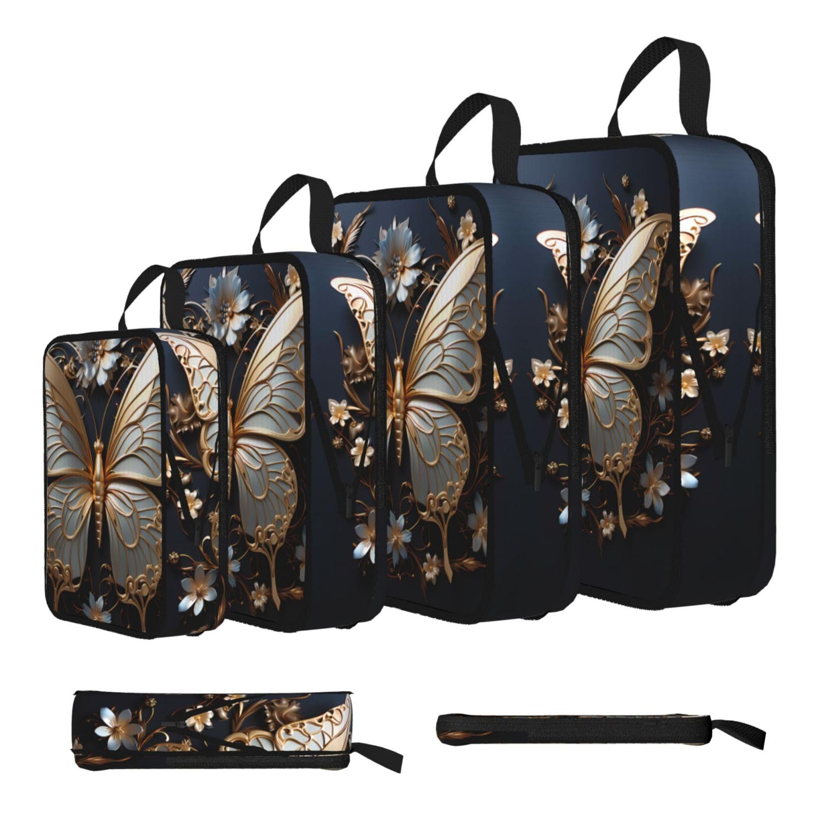Gold White Butterflies Compression Packing Cubes 4 Piece Set