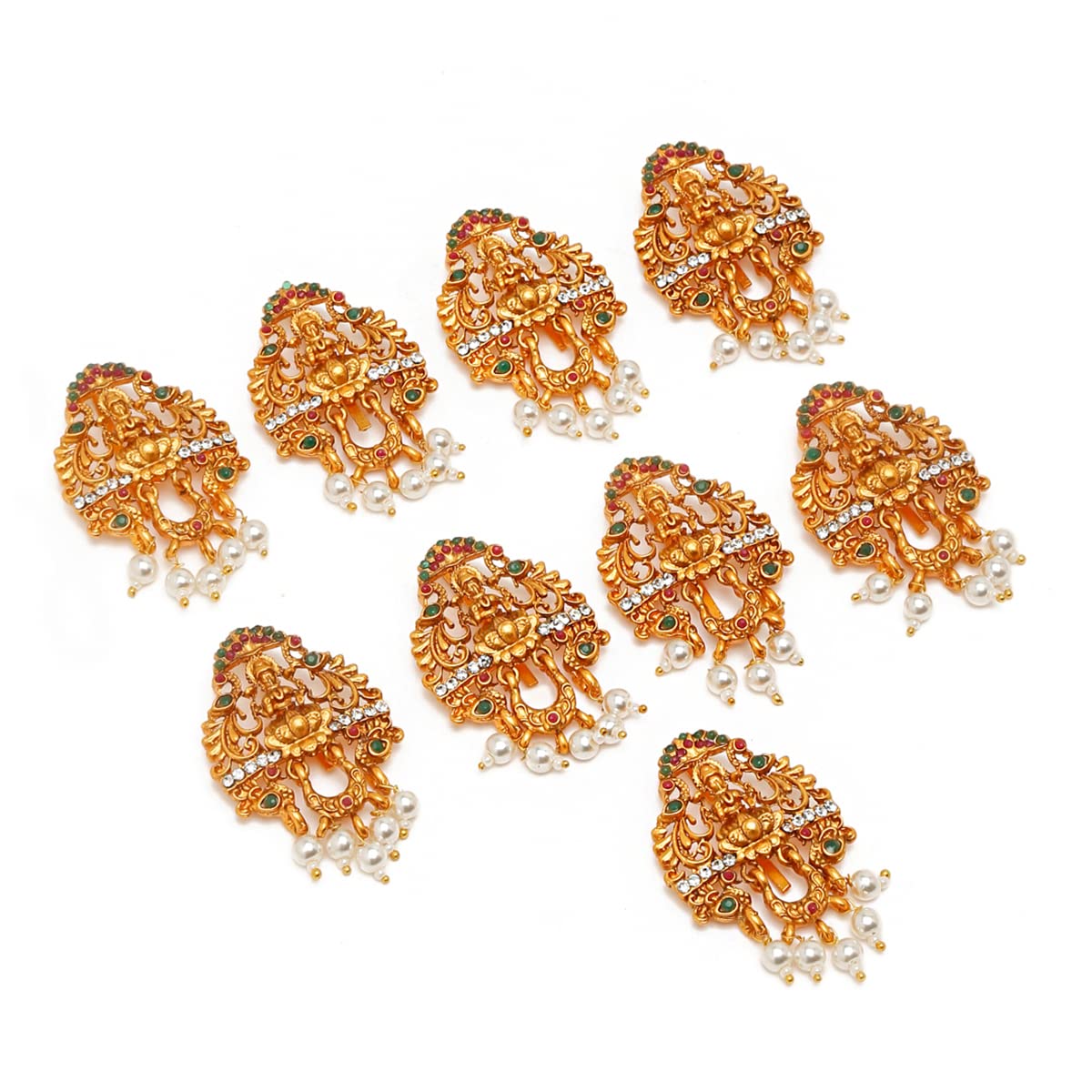 Jadai Billai, 9pc Plated Red Crystal Hair Pin Set