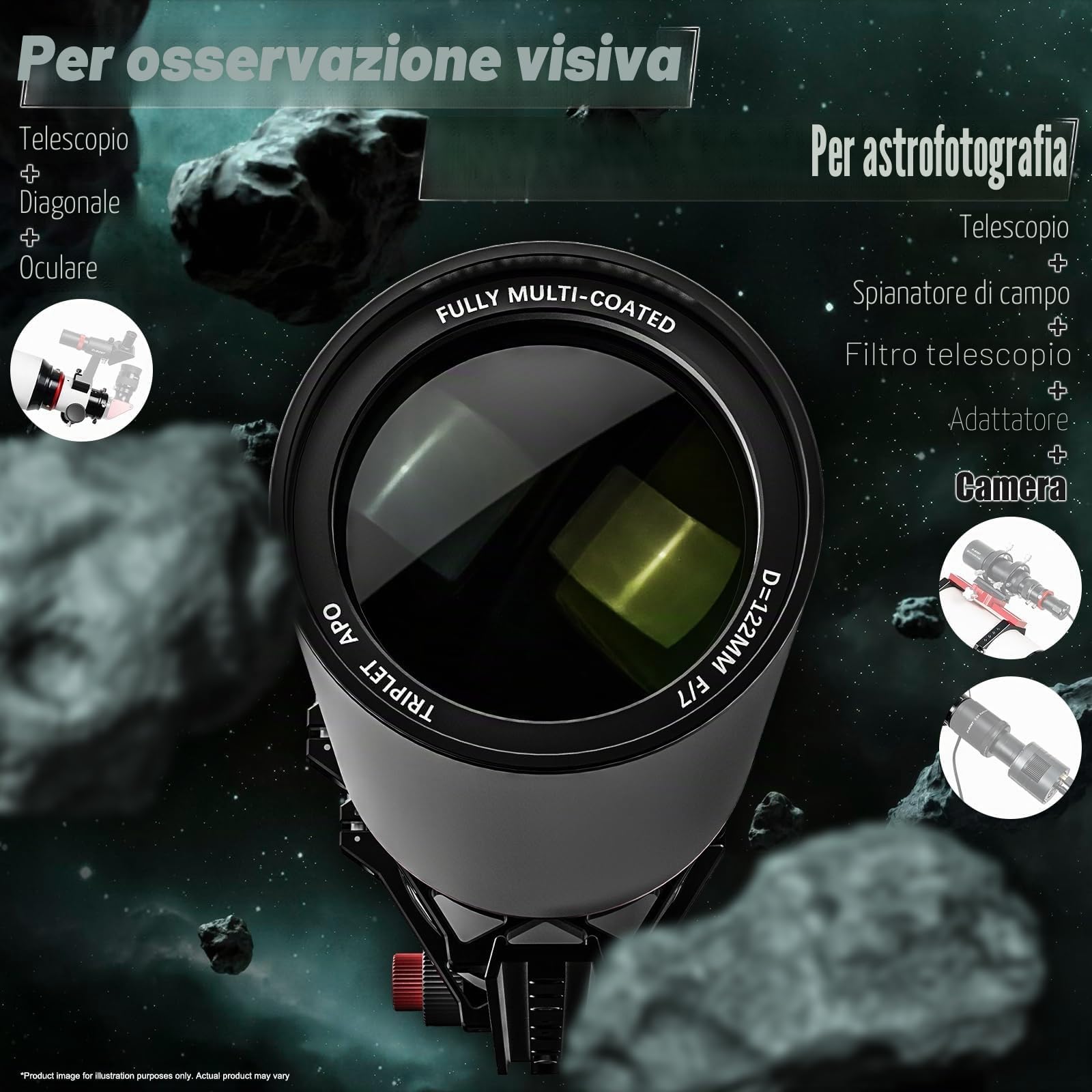 SVBONY Telescopio SV550 APO per adulti ad alta potenza, 122 mm, F7, rifrattore apocromatico, telescopio rifrattore apocromatico con 300 mm versatile a coda di rondine e borsa, per astrofotografia e