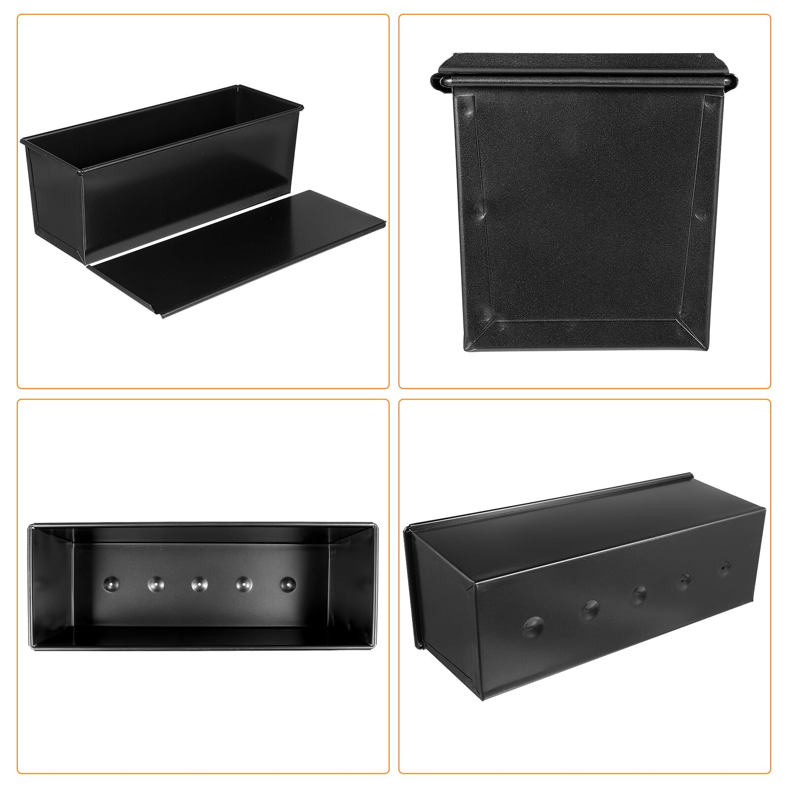 BESPORTBLE Molde para Hornear Pan Rectangular con Tapa Antiadherente de Acero Inoxidable Negro, Diseño con Agujeros Base y Bordes Envueltos, Adecuado para Horno y Panadería