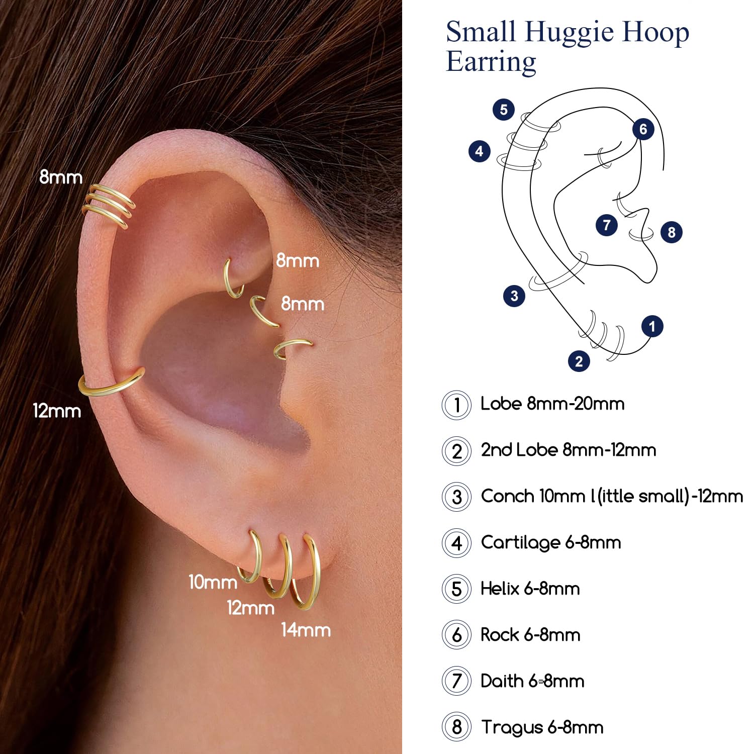 Suplight Pequeño Pendientes de Aro Mujer y Hombre Plata de Ley 925 | 8mm 10mm 12mm 14mm 16mm 18mm 20mm, Pendientes Mujer Plata Aros Caja de Regalo
