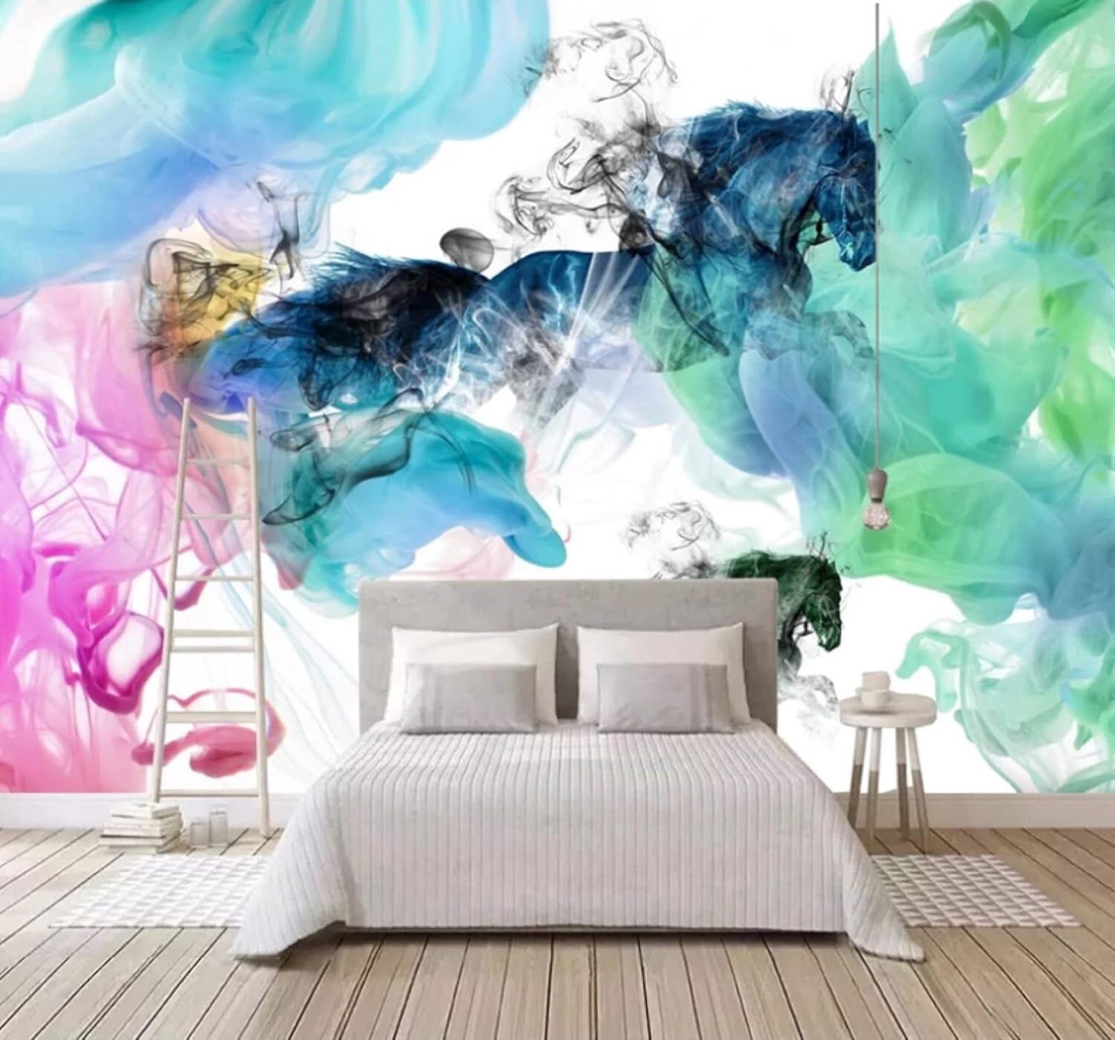 XLMING Abstract Colourful Mist Art Horse 3D Wallpaper Luxury Silk Study Dining Feature Sofa Grey Bedroom Living Room Tv Decorative Wall-400cm×280cm