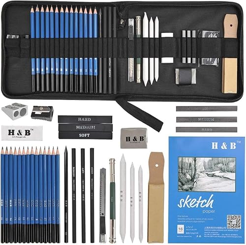 Professional 35-Piece Drawing Pencil Set with Carry Case