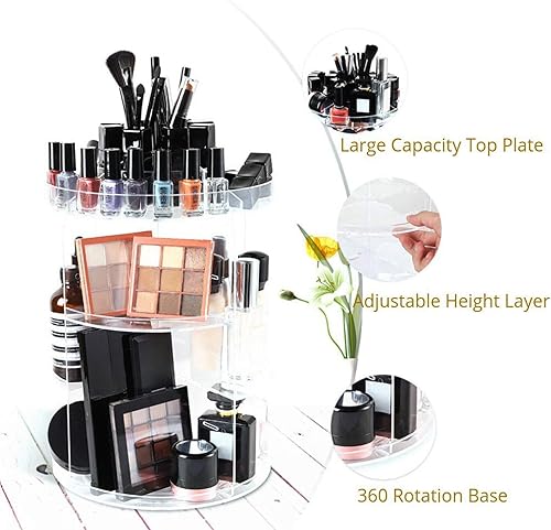 Miniatura 8 de SUNFICON Organizador de maquillaje giratorio con rotación de 360 grados, soporte de almacenamiento de cosméticos de acrílico transparente para