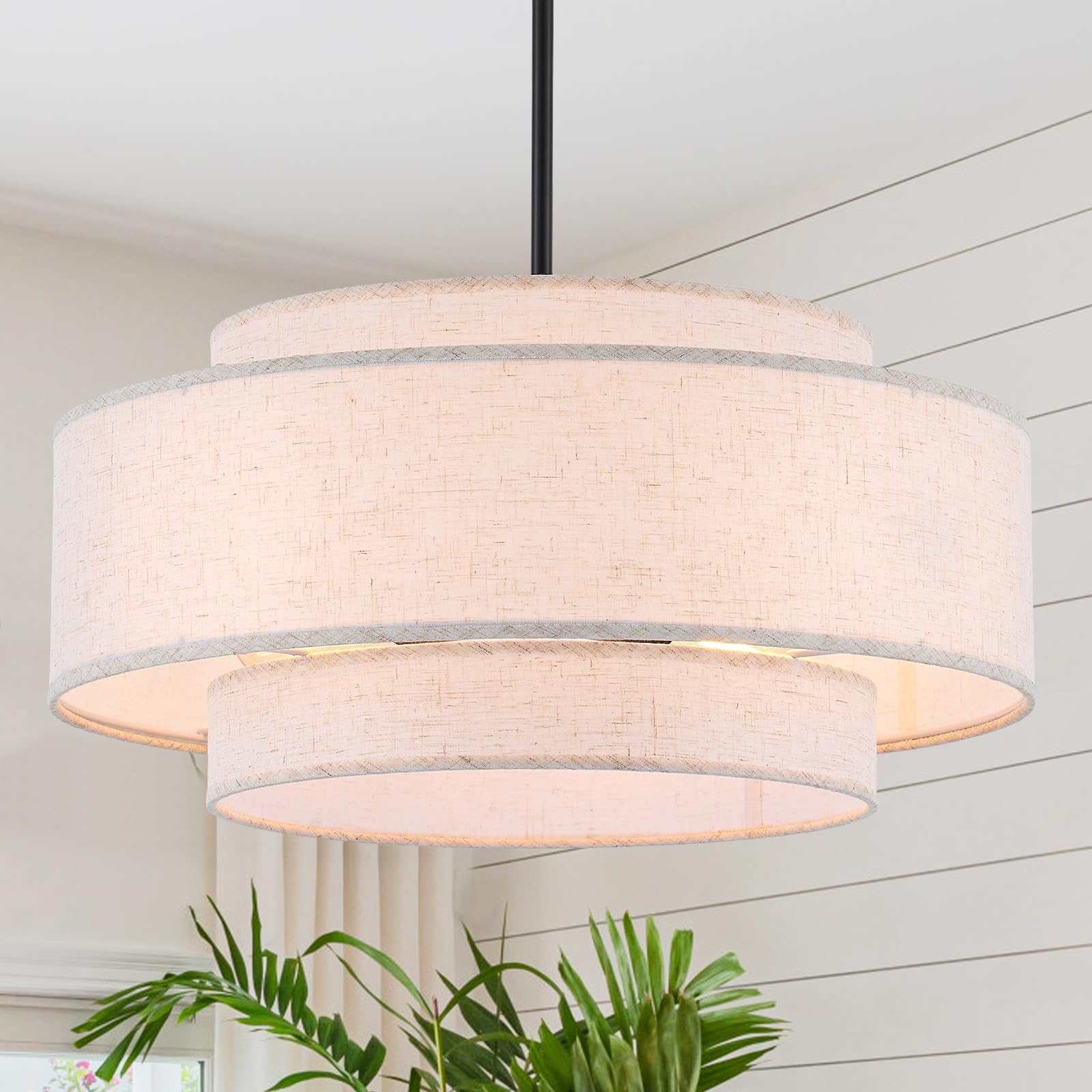 19.7" Modern Drum Chandelier, 4-Light Black Ceiling Light Fixture