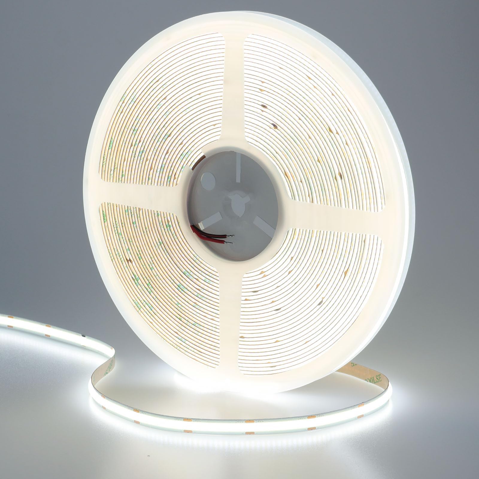 GOMING 49.2ft/15M DC 24V COB LED Strip Light Cool White 6000K 5760LEDs CRI 93+ 11000lm Uniform Glow Not Waterproof IP20 Flexible LED Tape Lights for DIY Cabinet Bedroom Home Decor(No Power Supply)