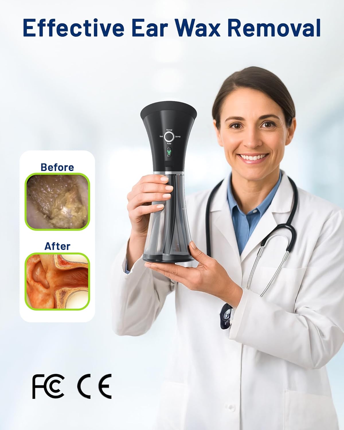 Upgraded Ear Wax Removal with One-Piece Waste Tank, Safe Cleaner with Water Temperature Sensor, Effective Ear Irrigation Kit, IPX7, FSA-HSA-Eligible, Semi-Transparent