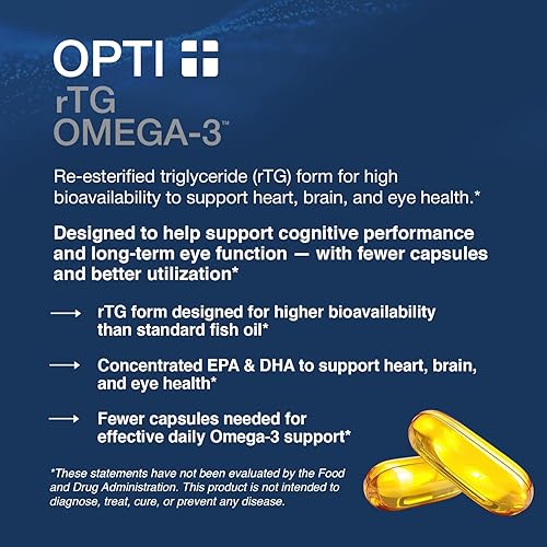 Miniatura 2 de Opti + rTG Omega-3 Suplementos  Suplementos de salud cardíaca, inmune, cerebral y ocular para adultos  Uso diario Omega 3 DHA EPA Cápsulas  120