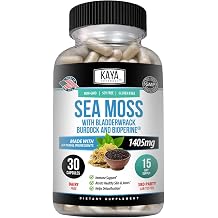 Kaya Naturals Sea Moss - ملحق التنقل للرجال والنساء - مع جذر الأرقطيون، والطحلب الأيرلندي، وBladderwrack، وBioPerine - لصحة التنقل وتعزيز المناعة، عدد 30