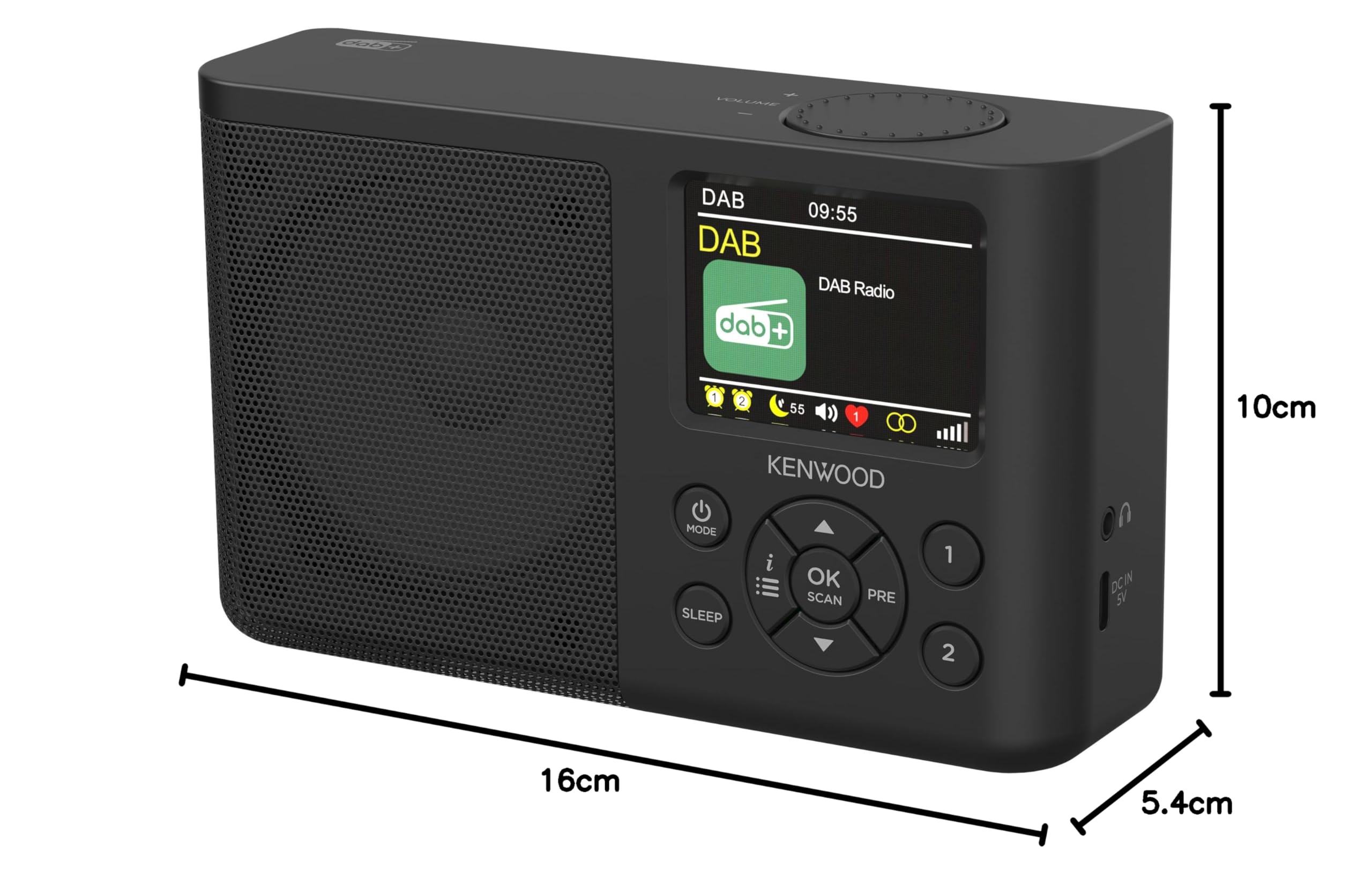 Kenwood CR-M33DAB-B - Tragbares DAB+ Radio mit Bluetooth, integriertem Li-Ion Akku & 6,1cm Farbdisplay, USB-C Ladeanschluss, Kopfhörer-Ausgang (Stereo), Schwarz