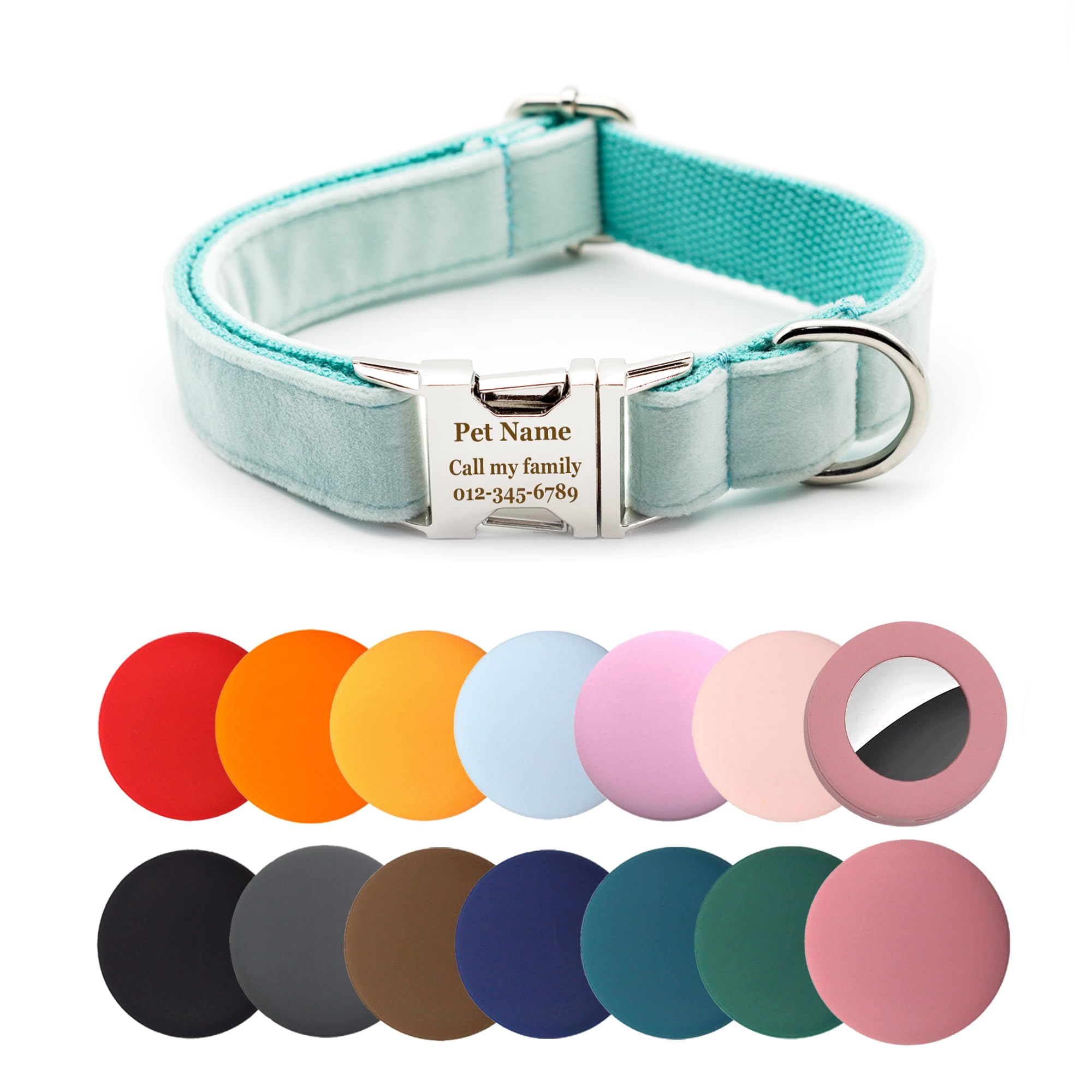 Personalized Dog Collar Thick Velvet (Aqua)