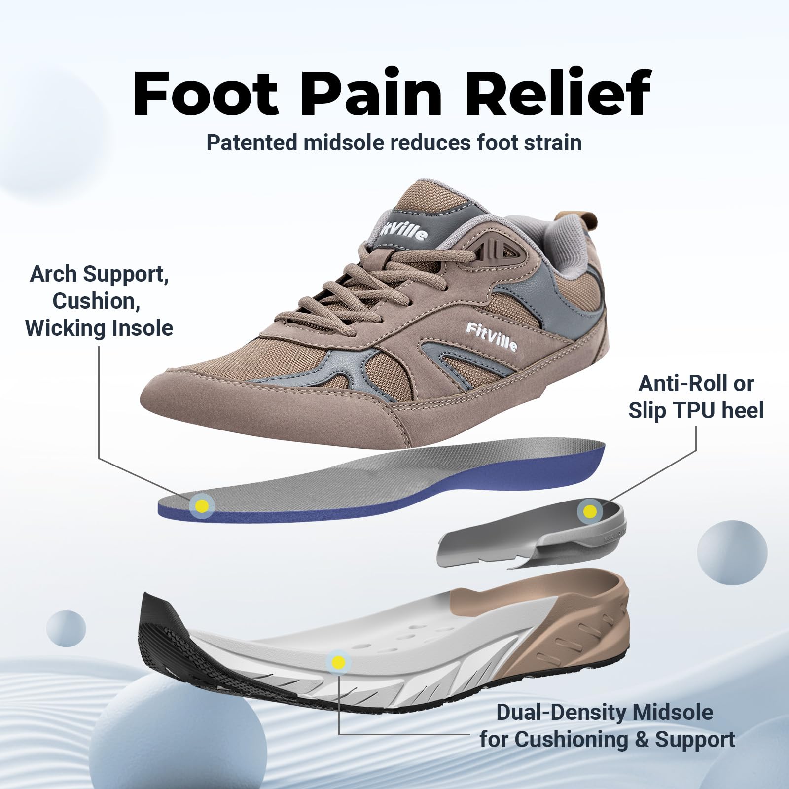 FitVille Chaussures Sport Homme Pied Large Baskets Running Antidérapant Respirant Course Jogging Marche