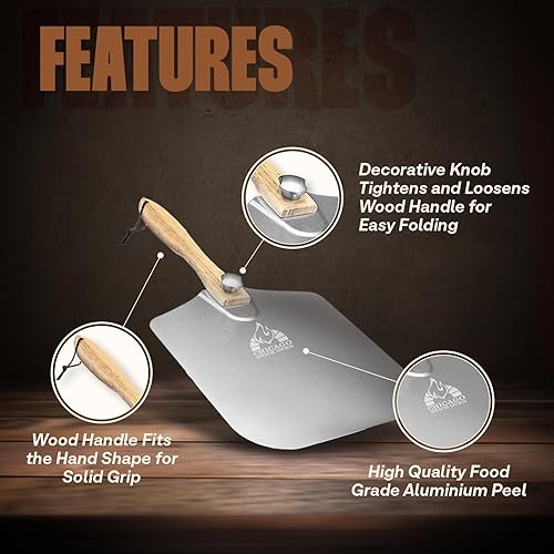 Miniatura 9 de Chicago Brick Oven Pizza Turning Peel PRO - 9 pulgadas de diámetro, mango de madera desmontable de 31.5 pulgadas con correa de cuero, aluminio duro