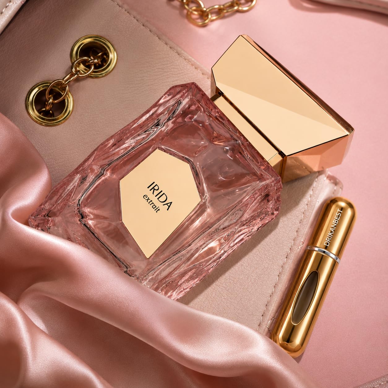 Irida Extrait Eau de Parfum Unisex 100 ml | Perfume Floral Afrutado | Floral Afrutado, Fragancia Unisex, Extrait de Parfum, Botella Rosa Facetada, Incluye Atomizador