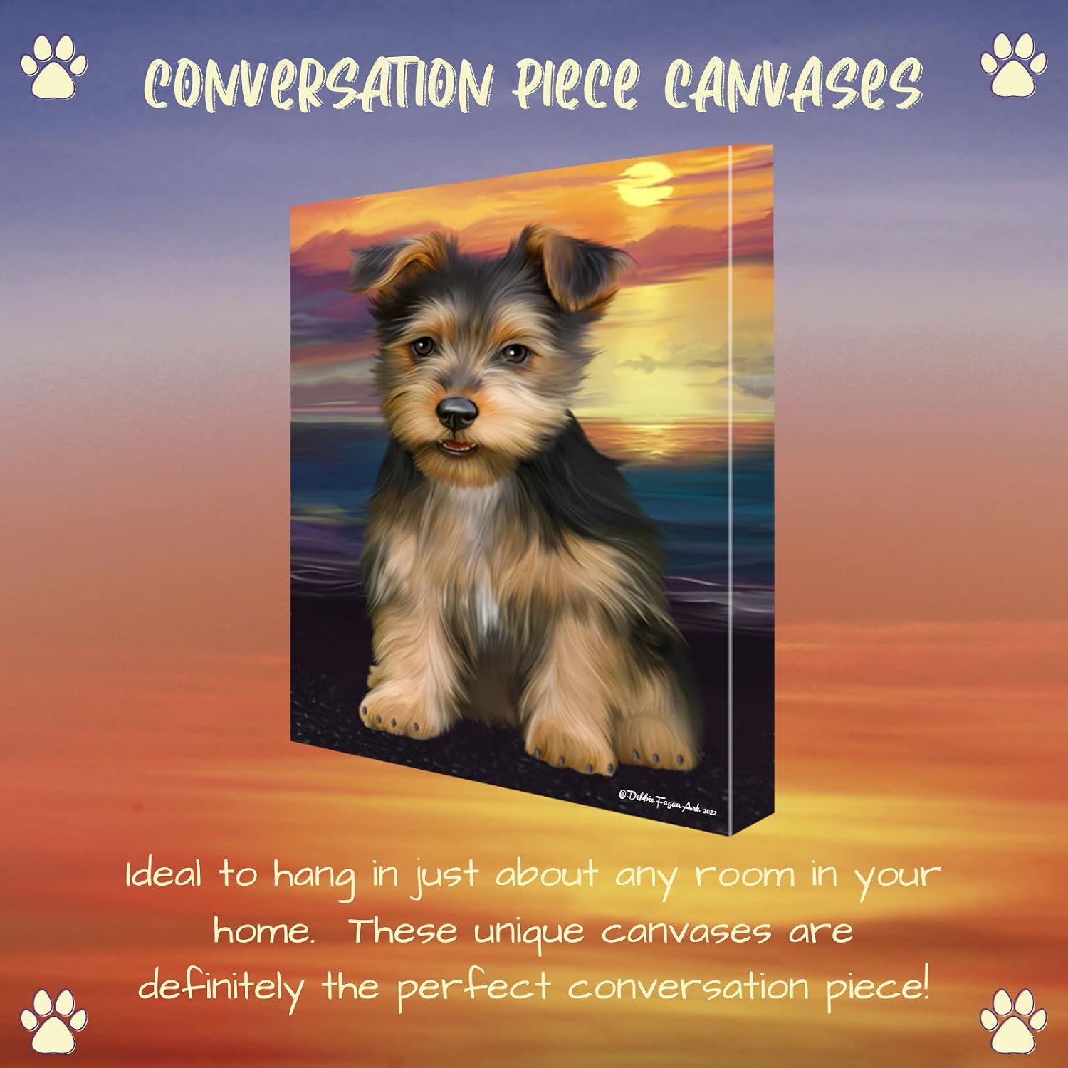 Doggie of the Day Sunset with Australian Terrier Dog Canvas Wall Art - Premium Quality Ready to Hang Room Decor - Flat Rolled 11" x 14"