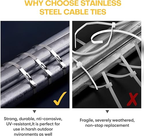 Miniatura 2 de 100 bridas de acero inoxidable vienen con herramientas de corte, tijeras de corte de metal para cortar bridas de cables de acero inoxidable,