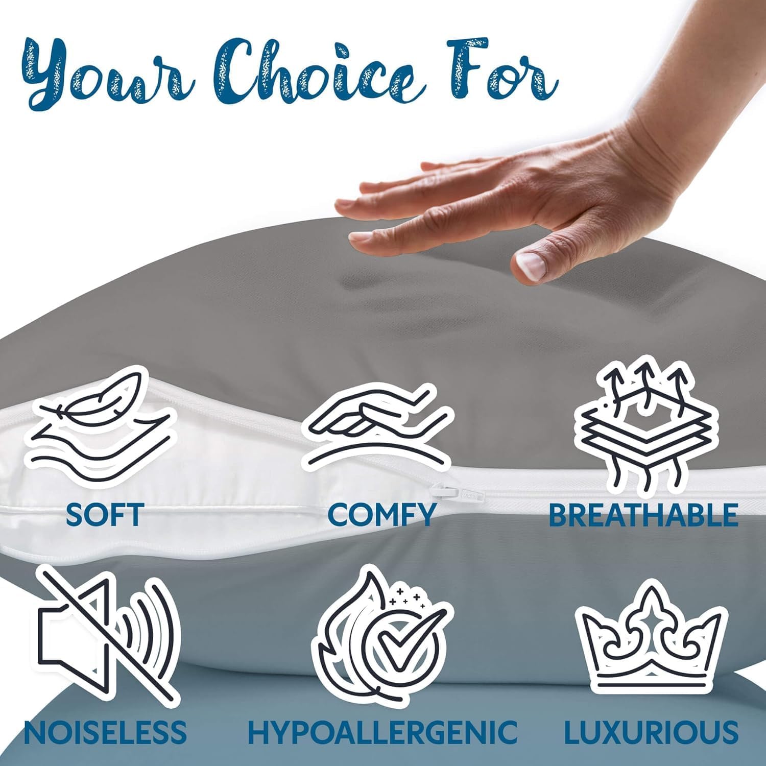 Guardmax Waterproof Pillow Protector Grey Standard Size - Zippered Bed Bug Pillow Protector 8 Pack - Hypoallergenic Pillow Case Cover Protects from Bedbug, Dust Mite, and Liquid Spills - (20 X 26)