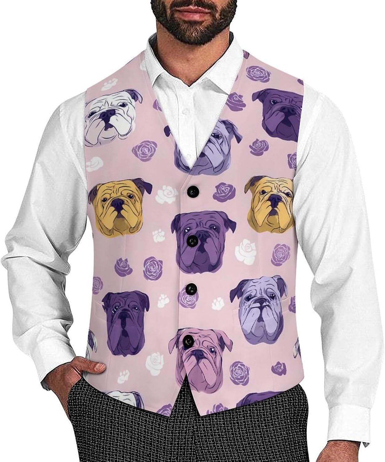 Bulldog Rose Men's Suit Vest Formal Vests Casual Dress Fit Waistcoat Casual Tuxedo for Business