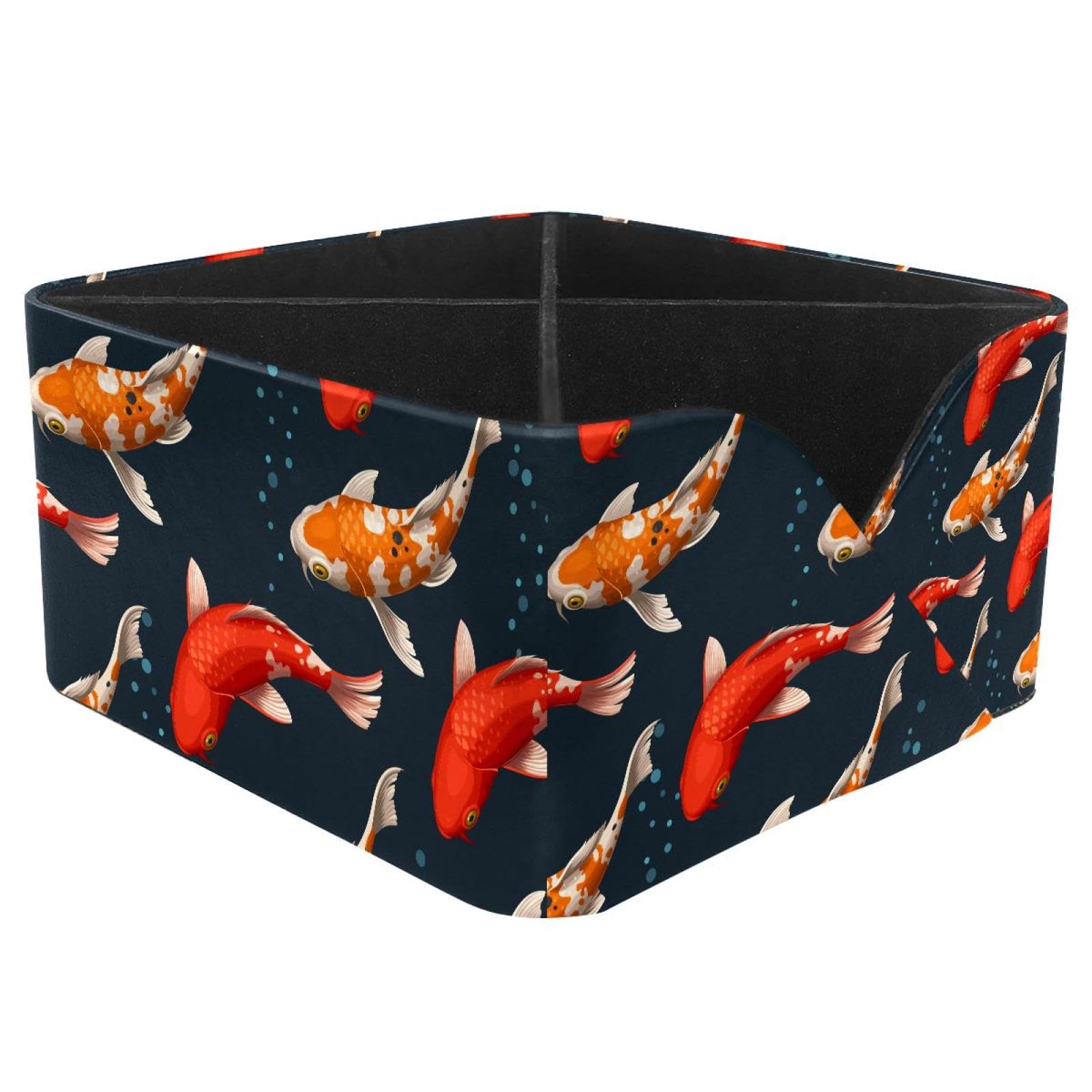 KengjuTesu Fancy Carps Desktop Organizer Pen Holder, Rectangular Pencil Cup for Office, Study and Makeup Stations