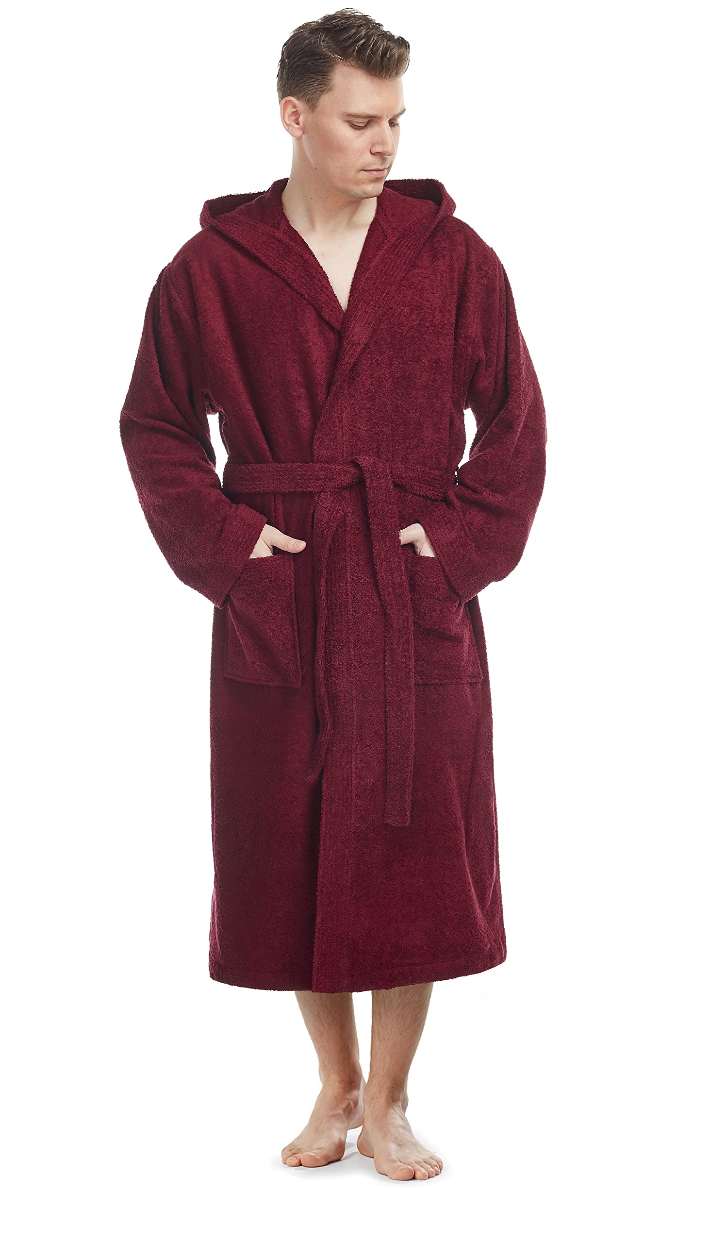 Arus Albornoz con capucha para hombre, longitud normal o longitud larga, 100% tela de rizo de algodón (380 g/m²) certificado por OEKO-TEX®