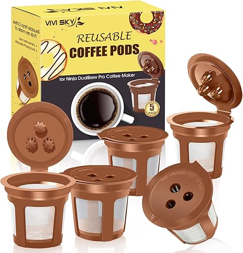 VIVI SKY Filtro de café reutilizable para cafetera Ninja, filtro de 4 conos #4 para doble preparación, accesorios de café (5 tazas K)