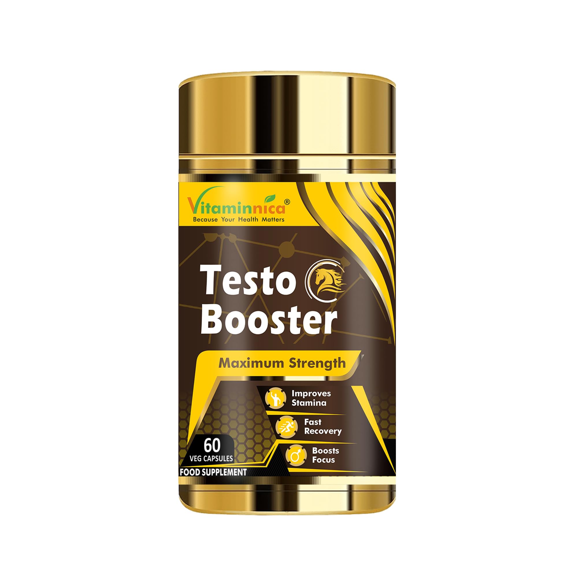 Vitaminnica Testo Booster Capsules - Natural Testosterone Support for Energy, Muscle Growth, Stamina & Vitality- Ashwagandha, Tribulus, & Maca Root- 60 Capsules