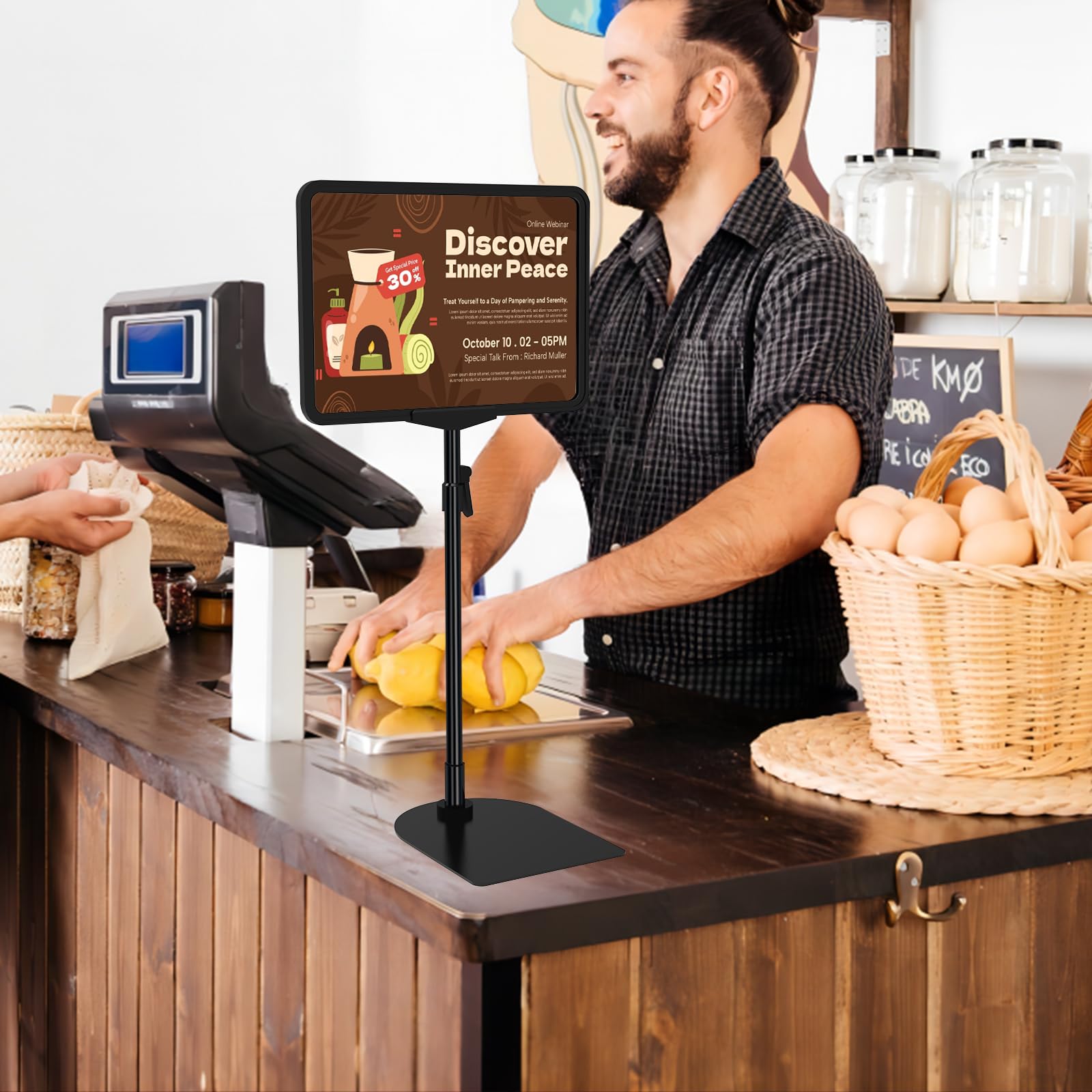 2 Confezione di supporti per poster A4 regolabili, supporto per cartelli riutilizzabile per pubblicità, menu aziendale, supporto per display per visualizzazione verticale e orizzontale