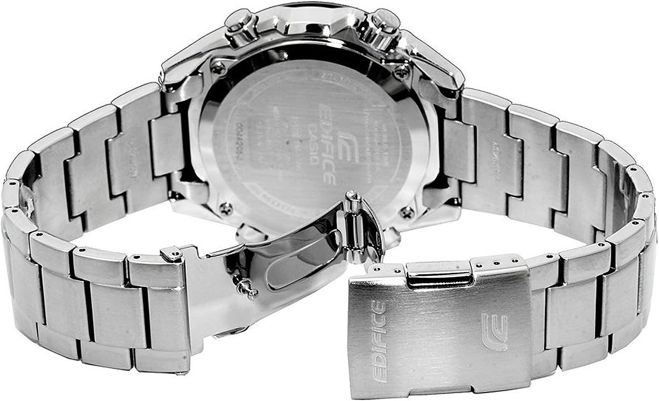 Back view of the Casio EDIFICE EQS-500DB-1A1 watch showing the case back and open clasp.