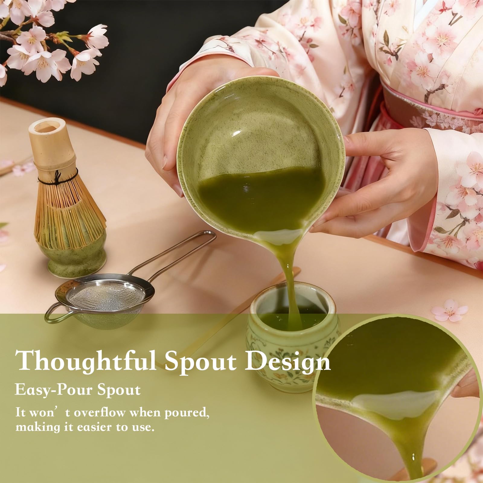 Matcha-Schneebesen-Set, 5-teilig, Grün