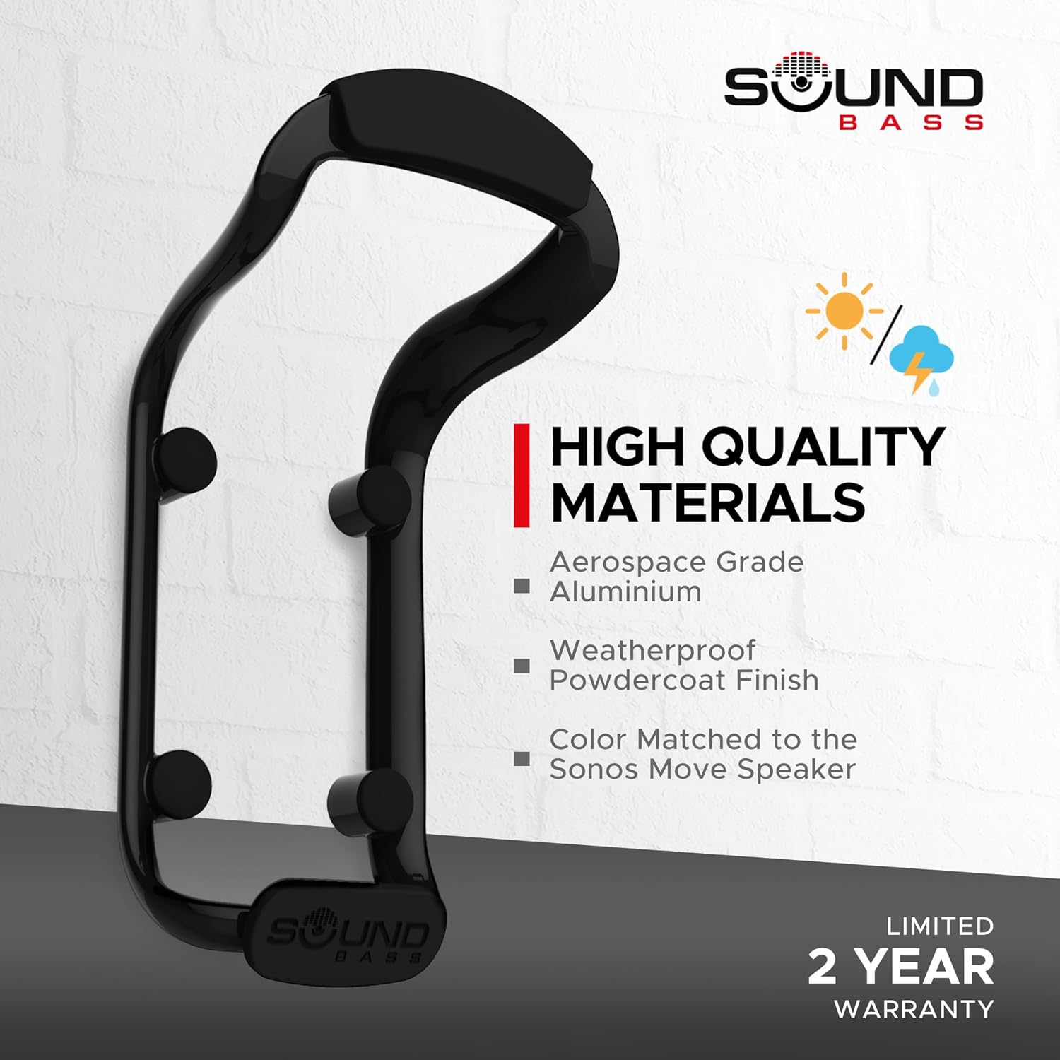 Sound Bass Move Speaker Wall Mount Bracket, Weatherproof, Compatible with Sonos Move Version 1 and 2, Including Mounting Accessories, Black - Image 6