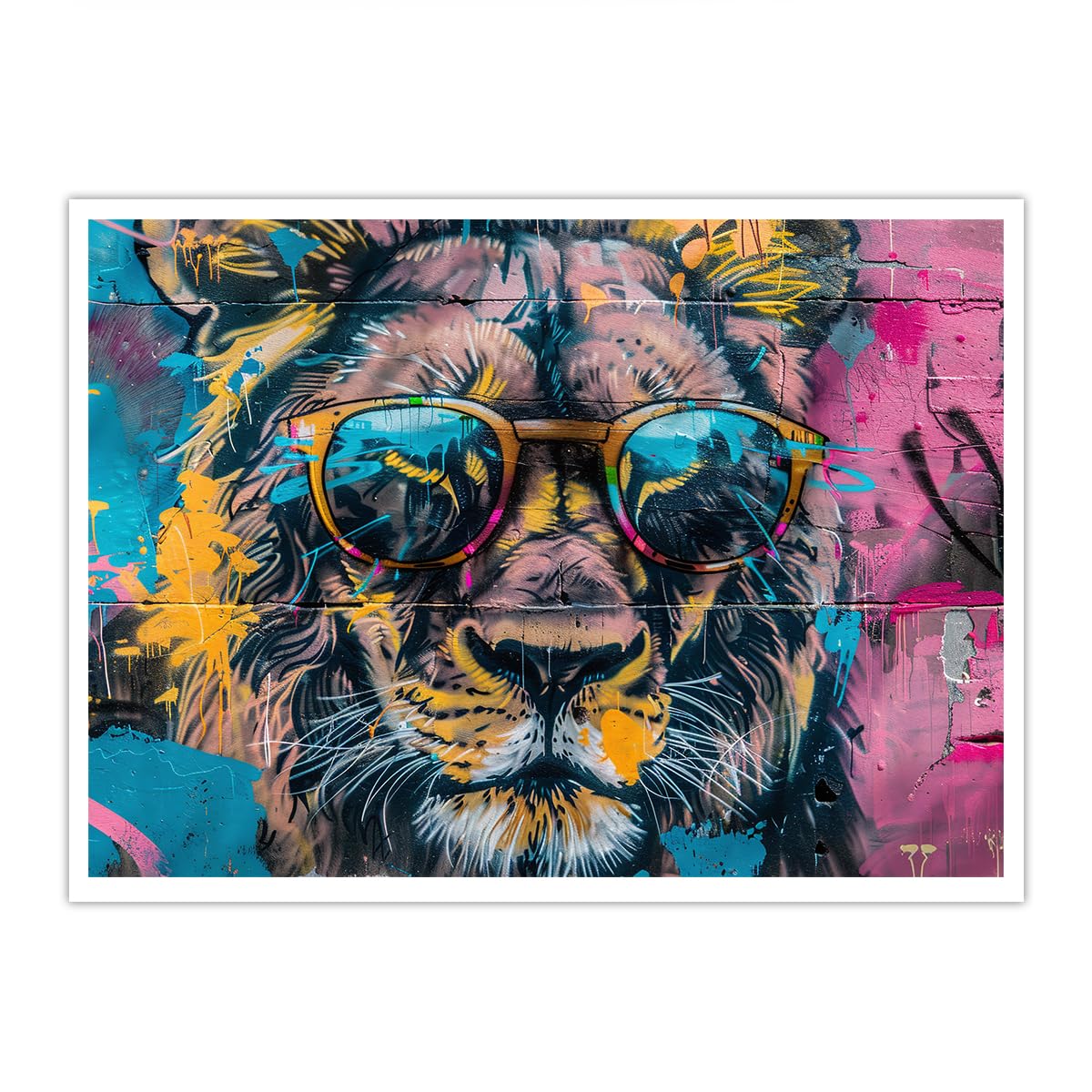 Carteles e impresiones de videojuegos Imágenes de grafitis de animales con gafas de sol Arte de lienzo de gamer Lion Graffiti Decor de pared colorida para la sala de juegos 80x105cm Sin marco
