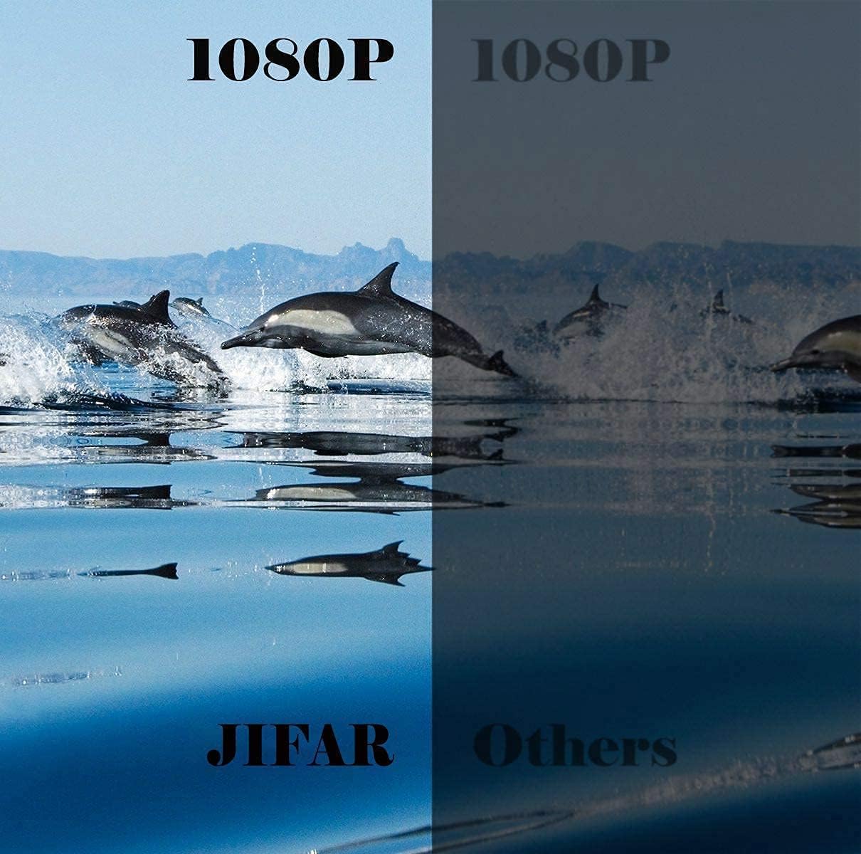 Comparison of JIFAR projector's 1080P clarity versus another 1080P projector, showing JIFAR's clearer image