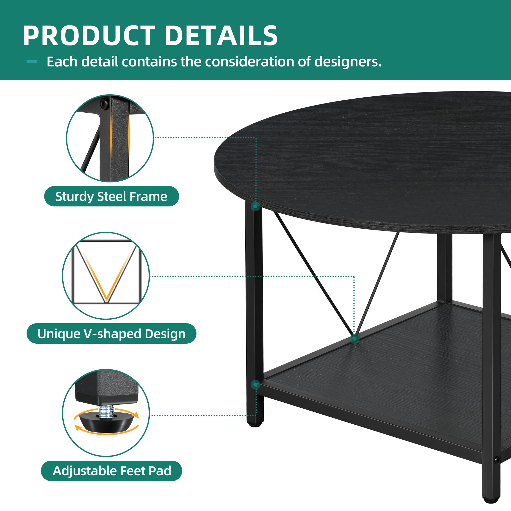 YITAHOME Round Coffee Table,Rustic Wood Coffee Tables